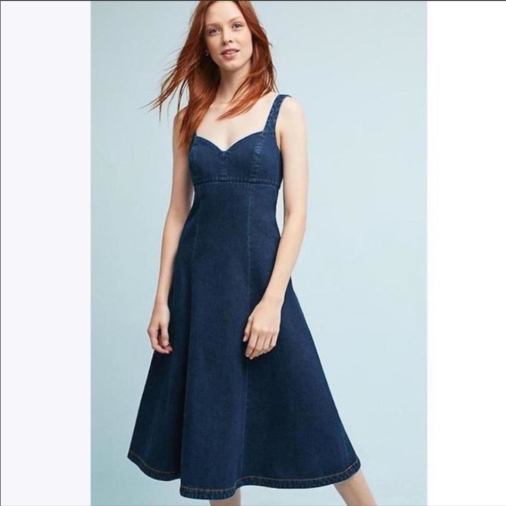 Anthropologie NWT Denim Corseted Midi Dress